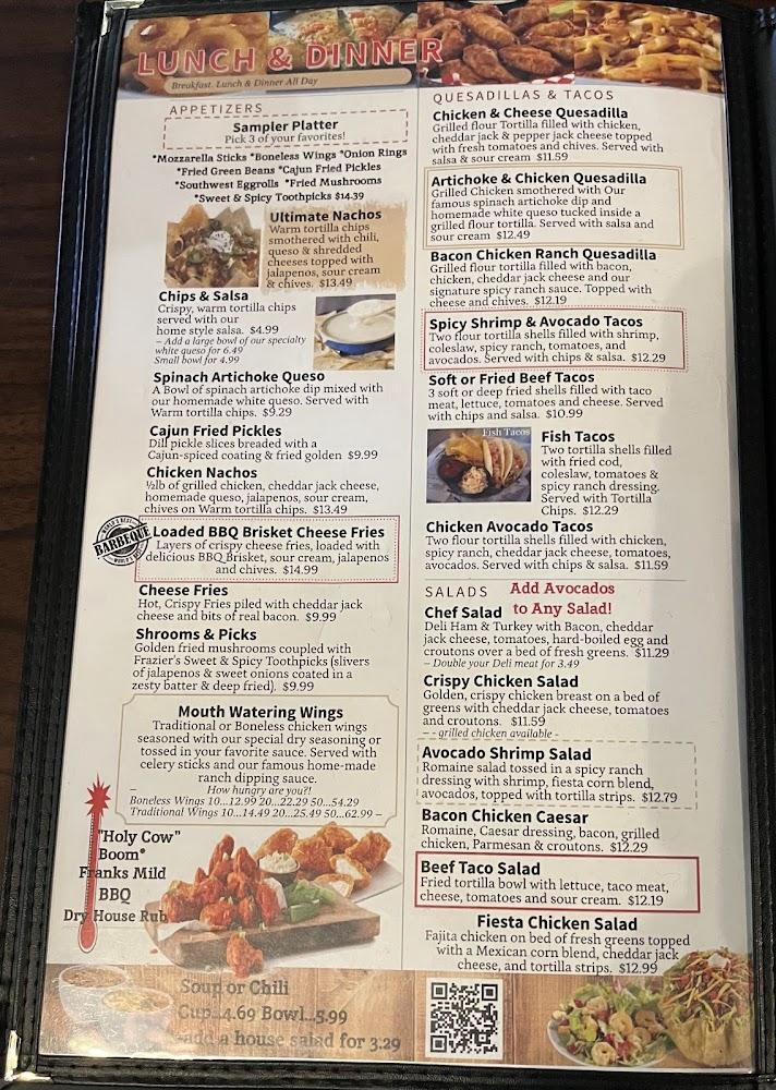 Fraziers Osage Restaurant - Menu Scan 1